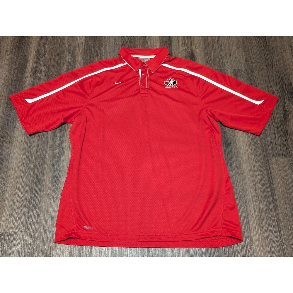 Vintage Nike Team Canada Dri Fit Polo Shirt Mens Large Red White READ